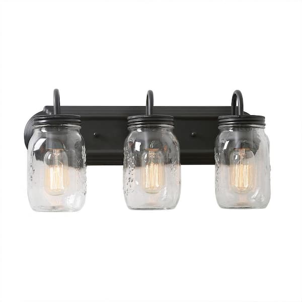 Modern Farmhouse 3-Light Oil-Rubbed Bronze Bathroom Vanity Light with Clear Mason Jar Glass Shade, Coastal Wall Sconce