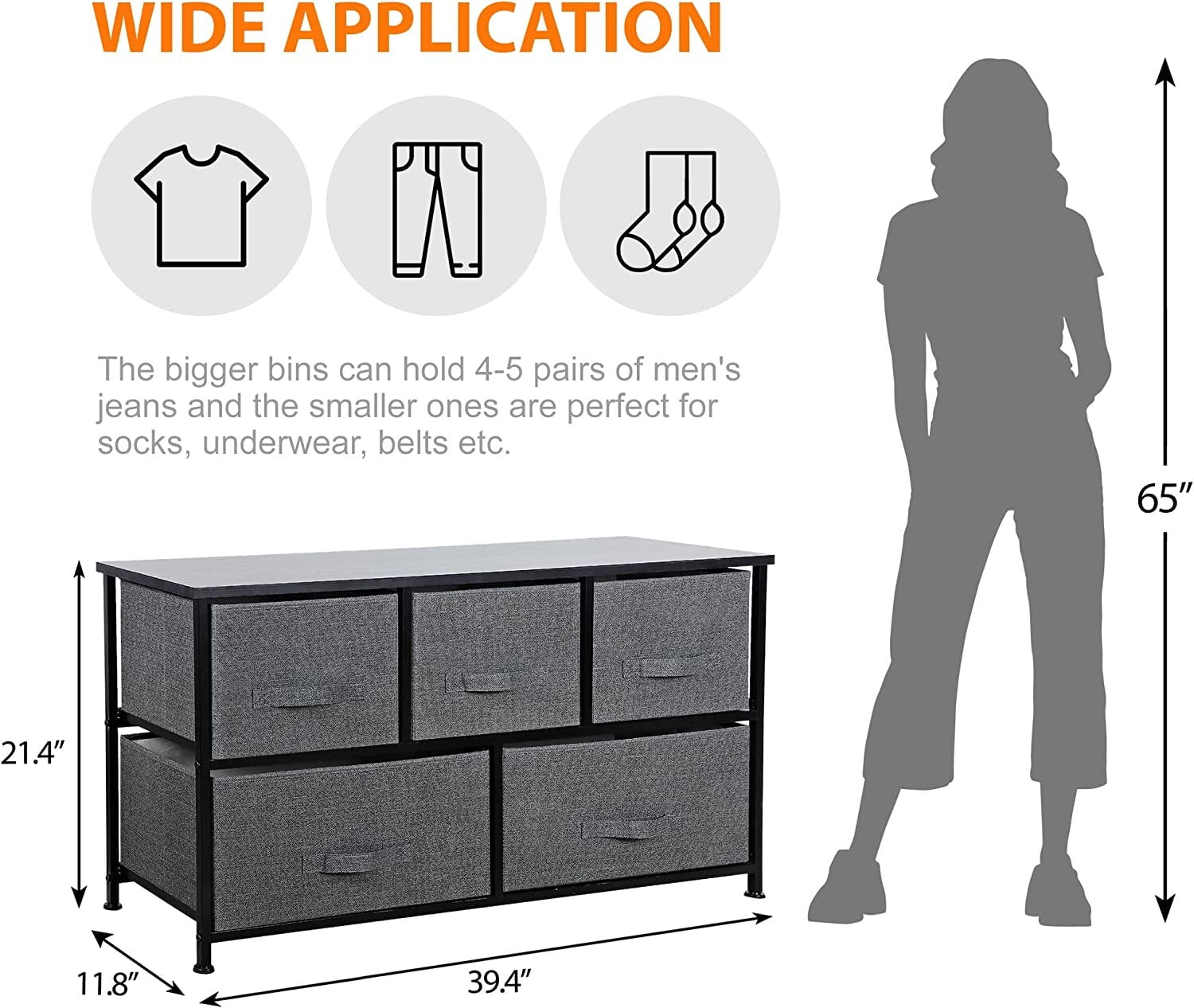 ZENY 2 Tiers Sturdy Steel Frame Wide Dresser Storage Tower Entryway Storage, Gray