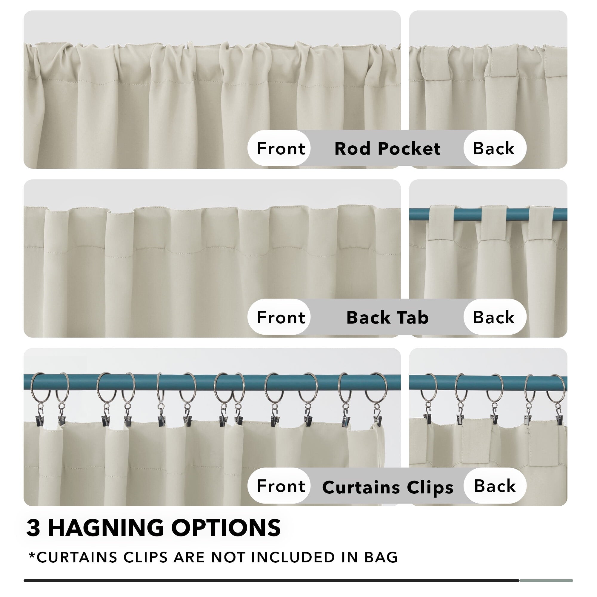 Deconovo Back Tab and Rod Pocket Solid Thermal Insulated Blackout Curtain and Drapes for Bedroom 52W x 63L inch Set of 2 Panels Light Beige