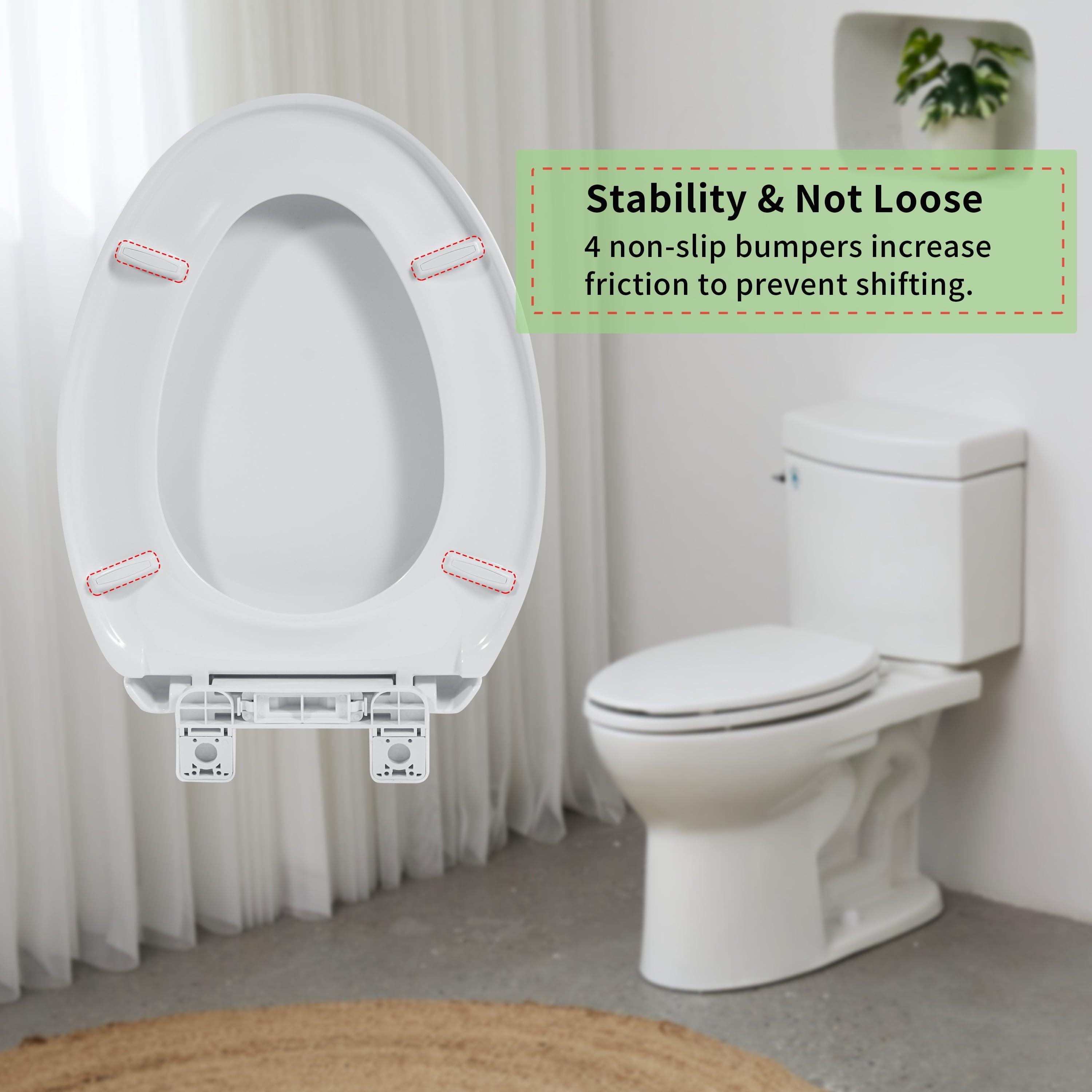 FBJ Oval Plastic Toilet Seat Soft Close in White, No Slam & Easy to Clean