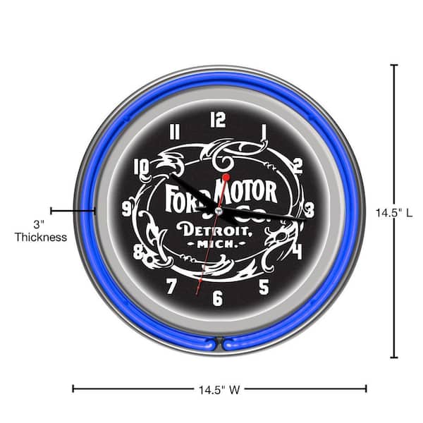 3 in. x 14 in. Vintage 1903 Motor Company Chrome Double Rung Neon Wall Clock