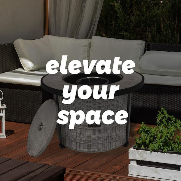 36 in. 50,000 BTU Outdoor Round Wicker Propane Fire Pit Table