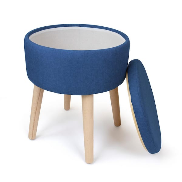 Madison 14 in. Navy Round Storage Ottoman with Tray