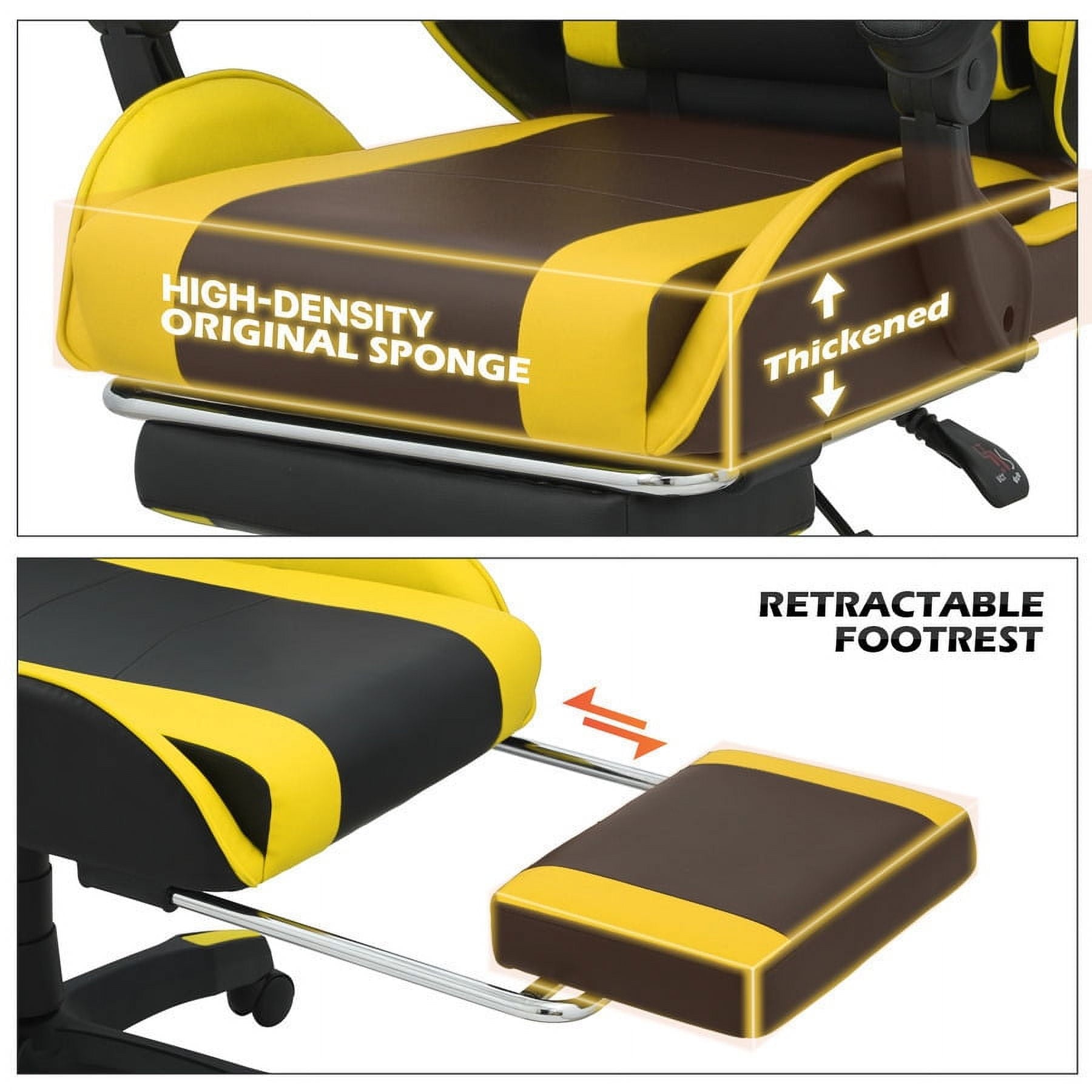 Yellow RECLINING Gaming Racing Chair Ergonomic Faux Leather Office Executive Seat w/Footrest