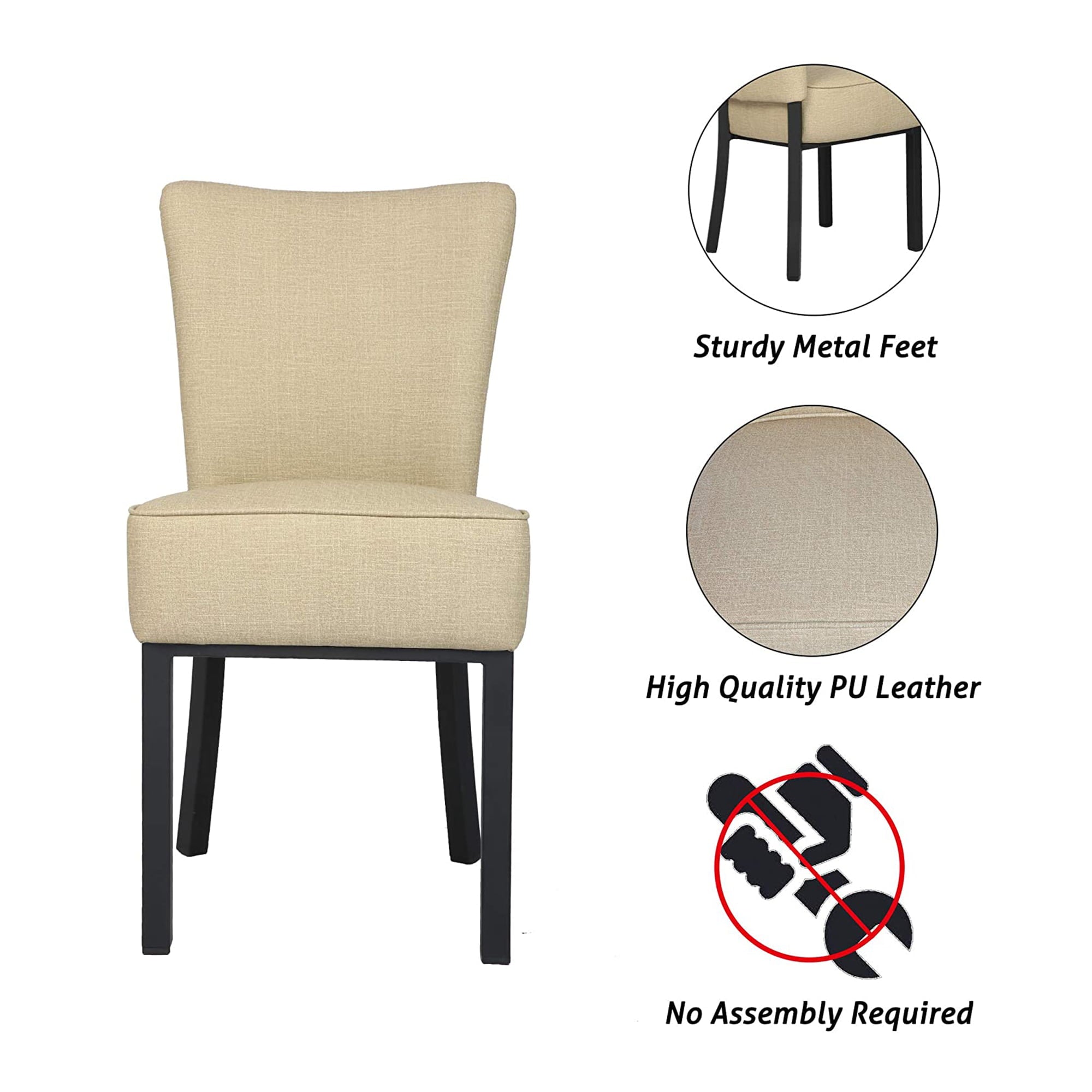 KARMAS PRODUCT Classic Dining Chair Set of 2,Modern Style Family Leisure Chair with Stainless Steel Legs,PU Leather High Back Side Chair,Beige