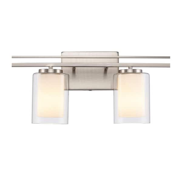 Lisbon 32 in. 4-Light Brushed Nickel Bathroom Vanity Light Fixture with Clear Glass Outer and Opal Glass Inner Shades