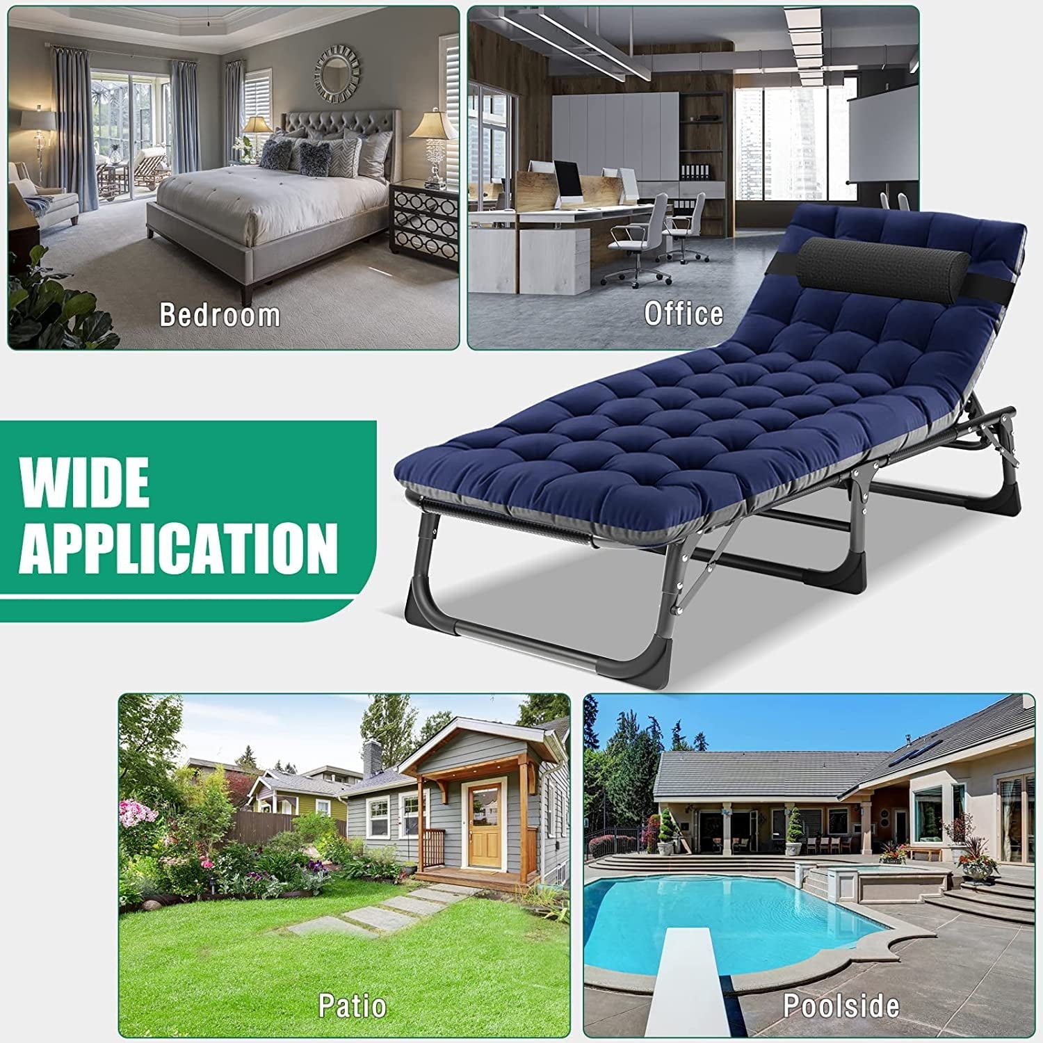 Slsy 4-Fold Folding Camping Cot with 2 Sided Mattress & Pillow, Adjustable 5-Position Folding Lounge Chair, Folding Sleeping Cots