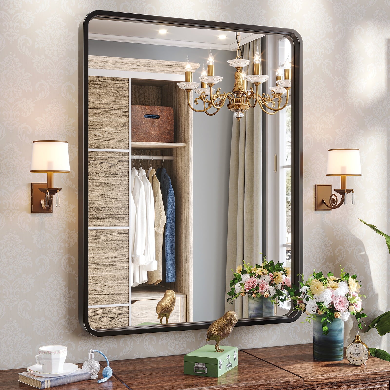 Brightify 24x36 Inch Black Bathroom Mirrors Wall Mirror, Modern Rectangle Bathroom Vanity Wall Mirror with HD Glass & Black Metal Frame for Living Room Mantel Bedroom Entryway, Horizontal / Vertical