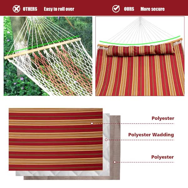 132 in. Hammock Bed with Stand Heavy-Duty Portable Carrying Bag Cushion Pillow Red