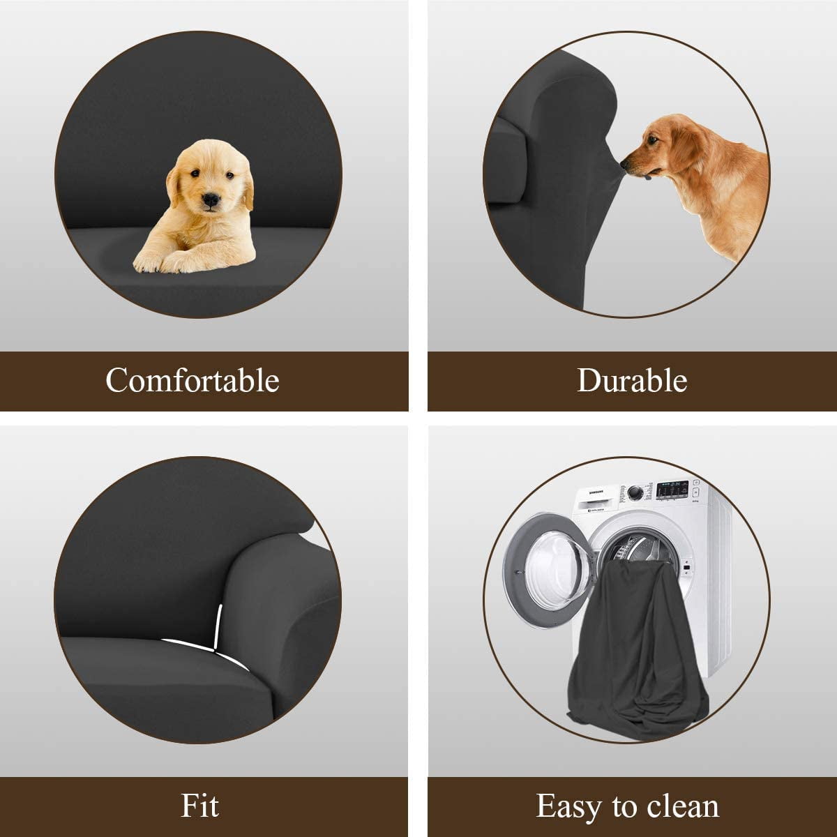 Easy-Going 2 Pieces Microfiber Stretch Sofa Slipcover Spandex Soft Sofa Couch Cover, Loveseat, Dark Gray