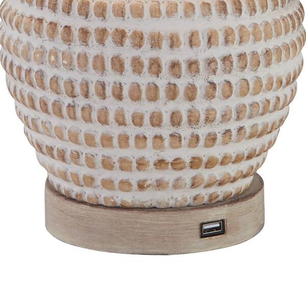 Salem 24 .75 in. Wood Brown Table Lamp Set with USB (Set of 2)