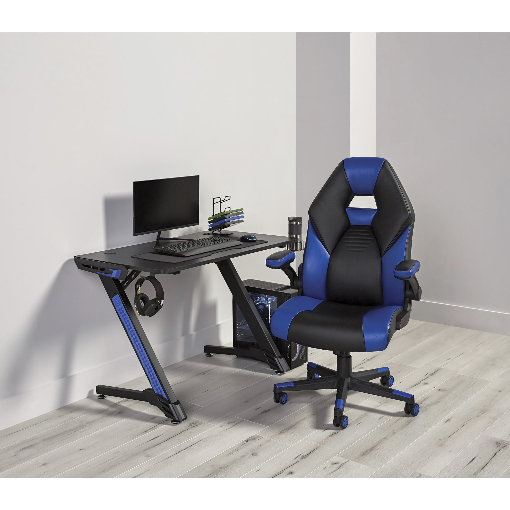 RS Gaming™ RGX Faux Leather High-Back Gaming Chair, Black/Blue, BIFMA Compliant