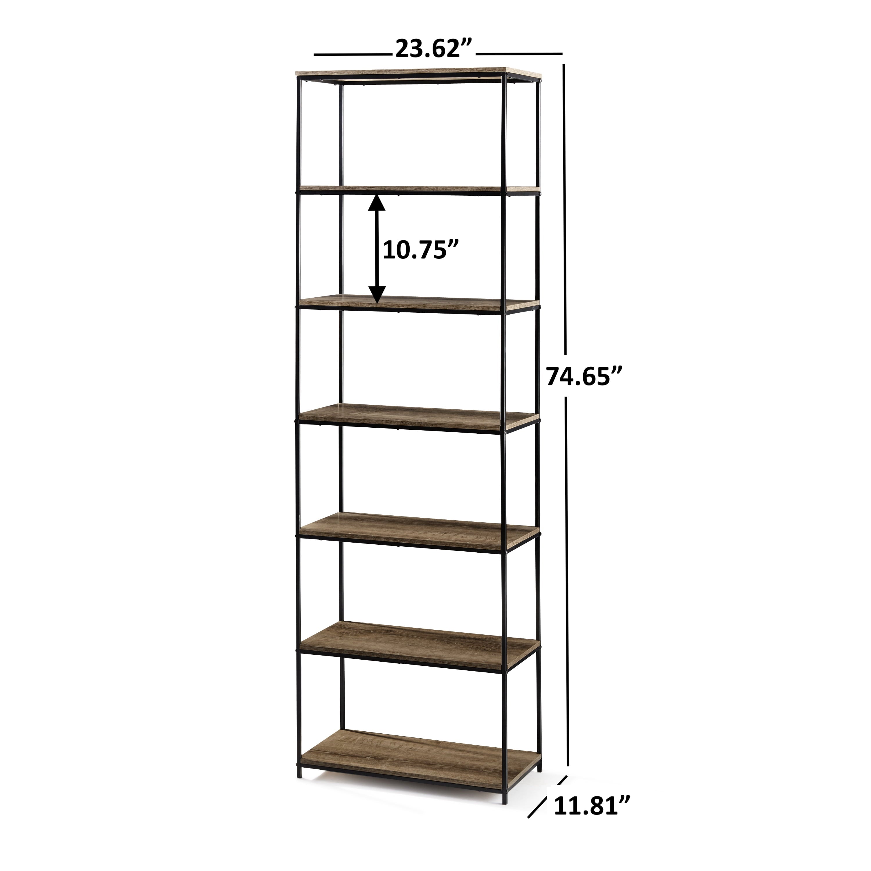 Mainstays 6-Shelf Metal Frame Bookcase, Rustic Brown