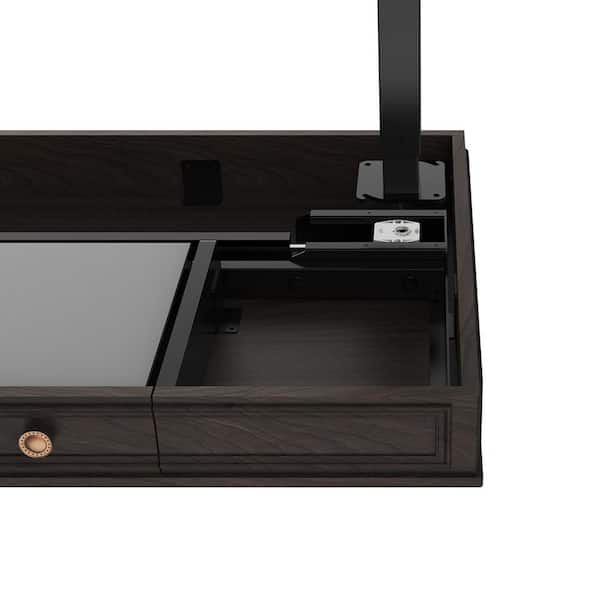 48 in. Rectangular Walnut 1-Drawer Standing Desk with Programmable Presets and USB Charging and Collision Protection