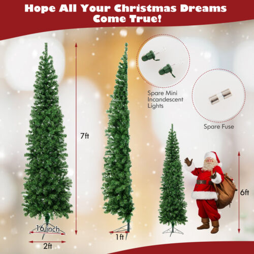 7ft Pre-lit PVC Artificial Half Christmas Tree w/ 450 Branch Tips & 150 Lights