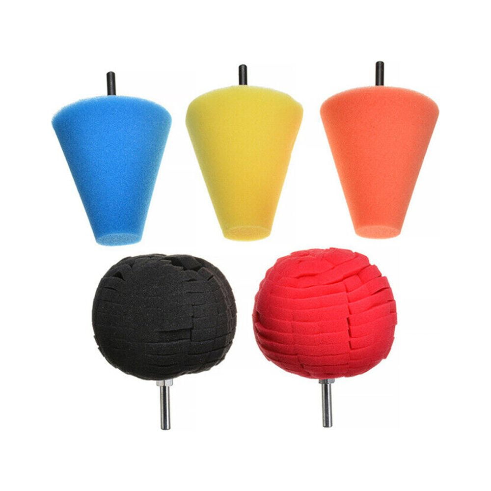 KingFurt 5Pcs Foam Drill Polishing Cone Ball Pads Kit Car Hub Waxing Buffing Wheel Polisher Conical Sponge