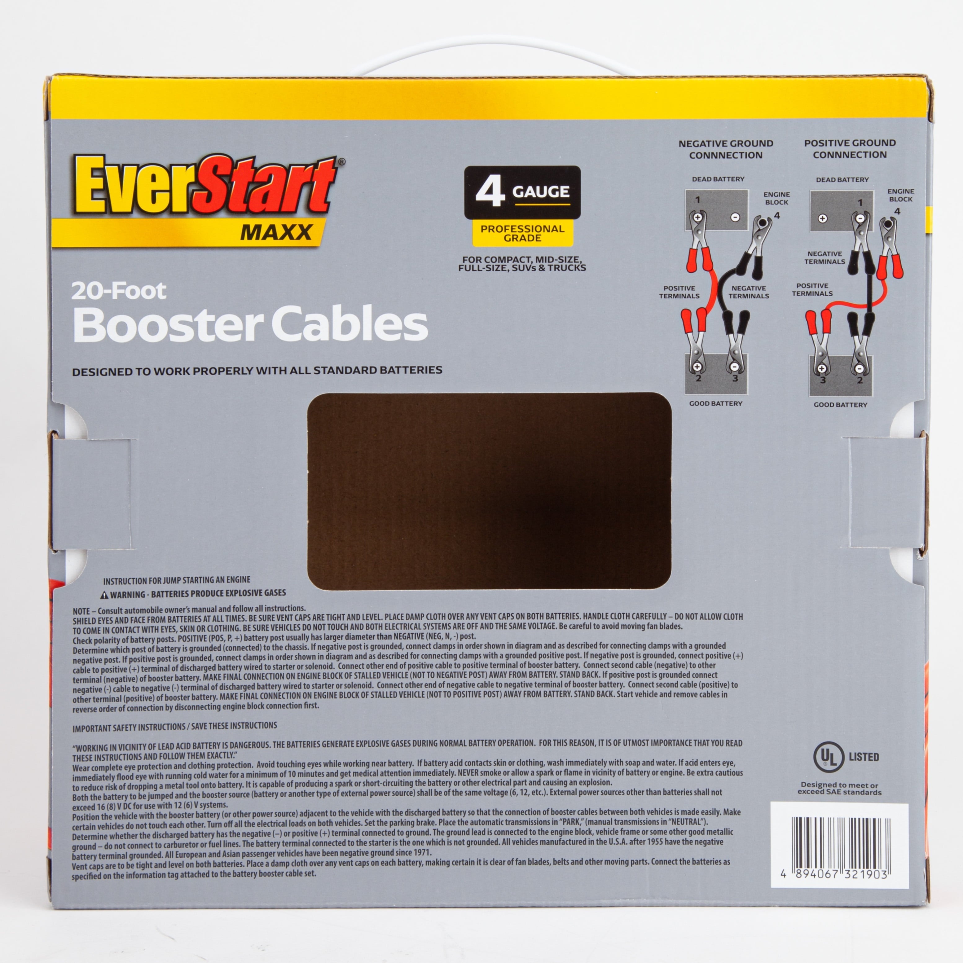 EverStart , 20-Foot 4-Gauge Automotive Booster Jumper Cables, 250 amps
