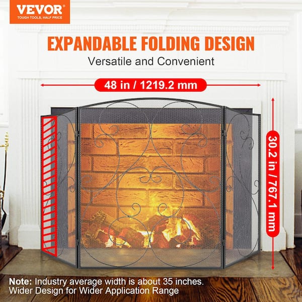 3-Panel Fireplace Screen 48 in. L x 30.2 in. H Sturdy Iron Mesh Fireplace Screen No Assembly Required Spark Guard Cover