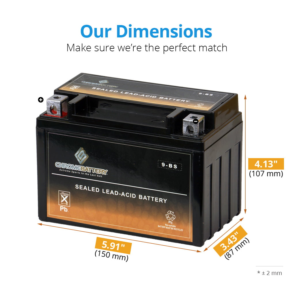 Chrome Battery Ytx9-Bs Atv Battery for Honda Trx250Ex, Te, Tm 250Cc 01-'09