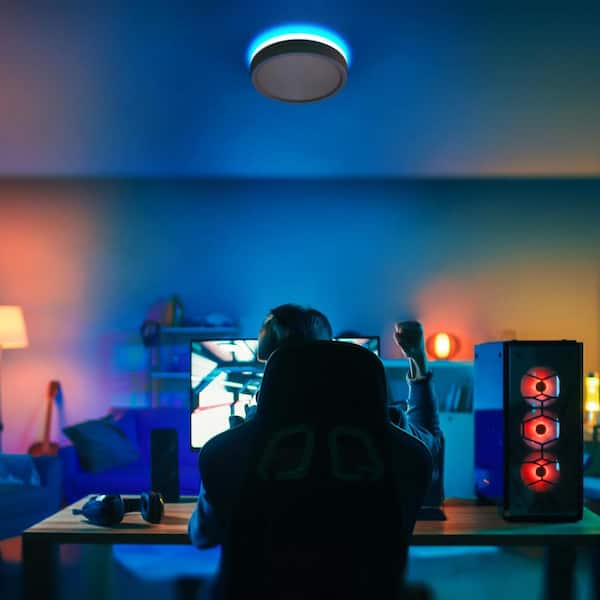 Slim 12 in. White LED Ceiling Light with Mood Light Flush Mount