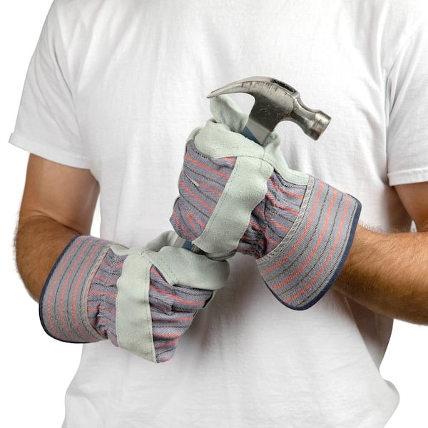 Premium Cowhide Leather Palm Large Heavy Duty Fabric Gloves (5-Pair)