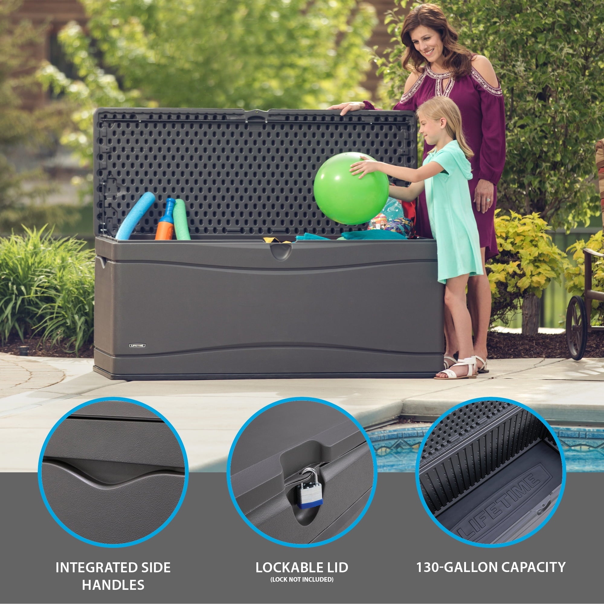 Lifetime Heavy-Duty 130 Gallon Plastic Deck Box, Gray (60298)
