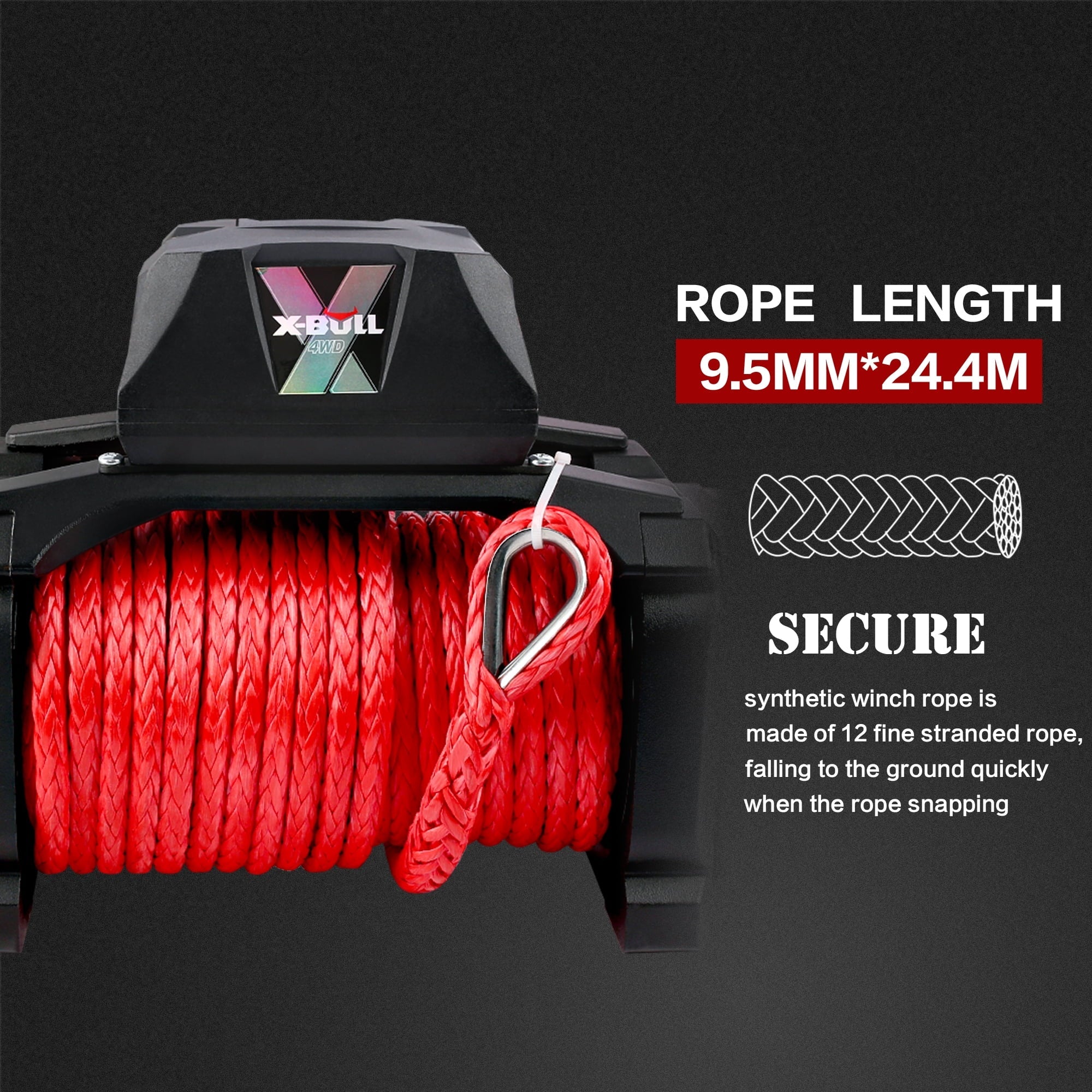 X-BULL Electric Winch XPV 14500LBS  12V Winch Synthetic Rope SUV Jeep Truck Towing 4WD Off-Road