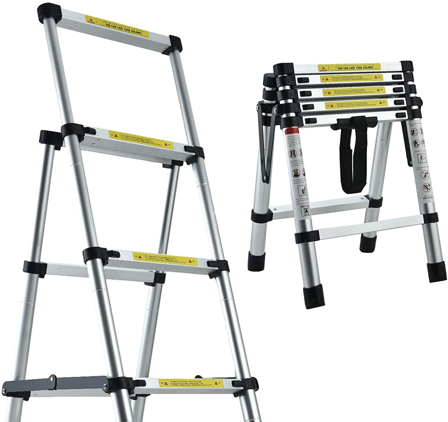 Thicken Aluminum Extension Step Ladder Folding Telescopic Ladder Telescoping Ladders 1.7M - 2M, Extra Wide Steps and Anti-Slip feet Ladder (5+6 Step)