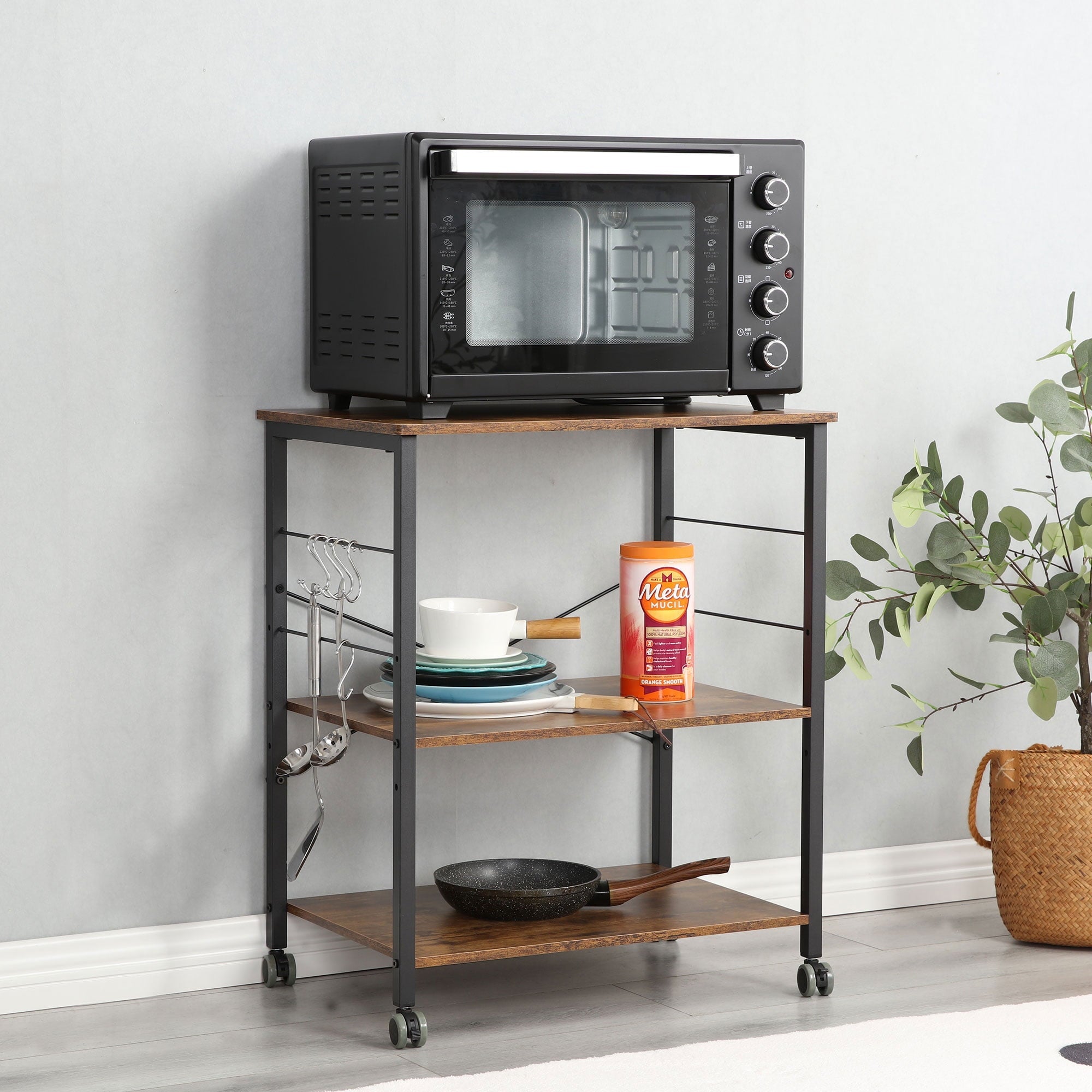 Baker's Rack 23.6 Inch Utility 3 Tier Microwave Stand, Rustic Brown