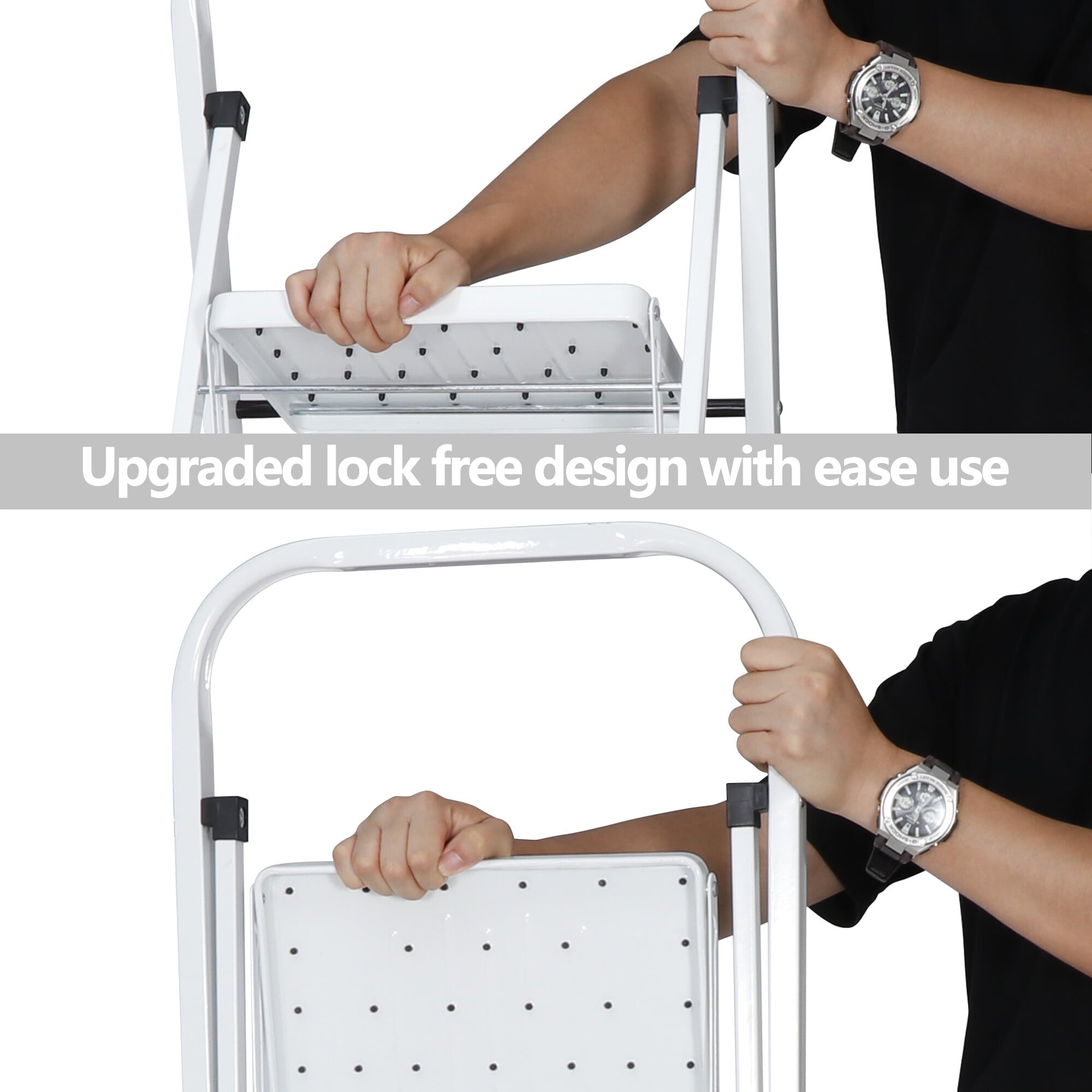 ZENSTYLE Folding 4-Step Ladder Anti-Slip Platform 330 lbs Capacity Portable Steel Frame