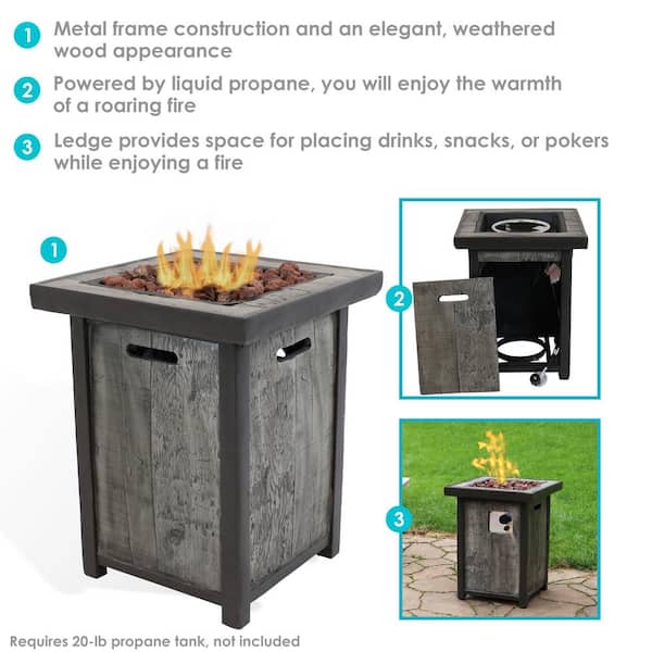 20 in. x 20 in. x 25.25 in. Square MGO Outdoor Propane Gas Fire Pit Table with Weathered Wood Look