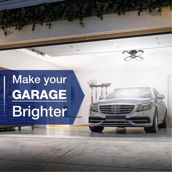 80-Watt Black Deformable LED Adjustable Garage Light Semi-Flush Mount Lighting, 4-Leaf 6000K Daylight White (4-Pack)