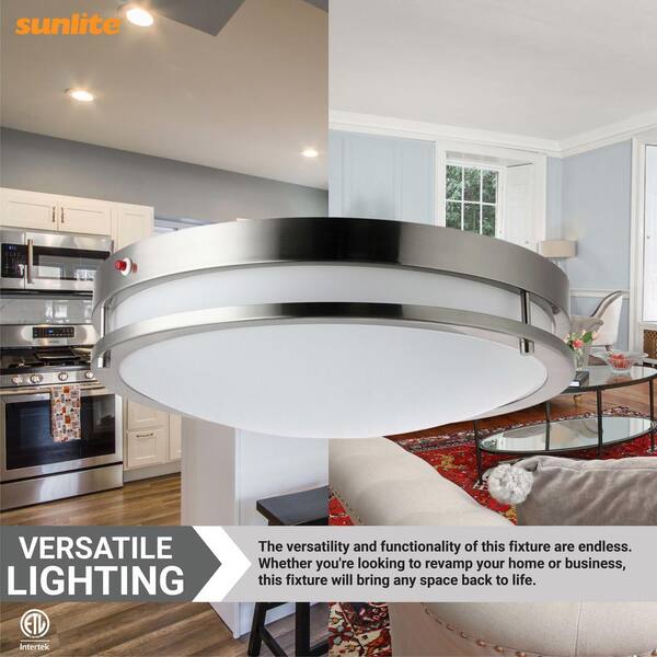 14 in. 1-Light Brushed Nickel Selectable LED Selectable CCT Round Dimmable Flush Mount with Emergency Backup Battery