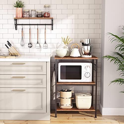 HOOBRO Bakers Rack with Floating Shelf, Microwave Stand with Shelves, Versatile