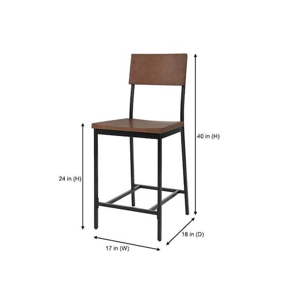 Porter Black Metal Counter Stool with Back and Haze Oak Finish Seat (Set of 2)