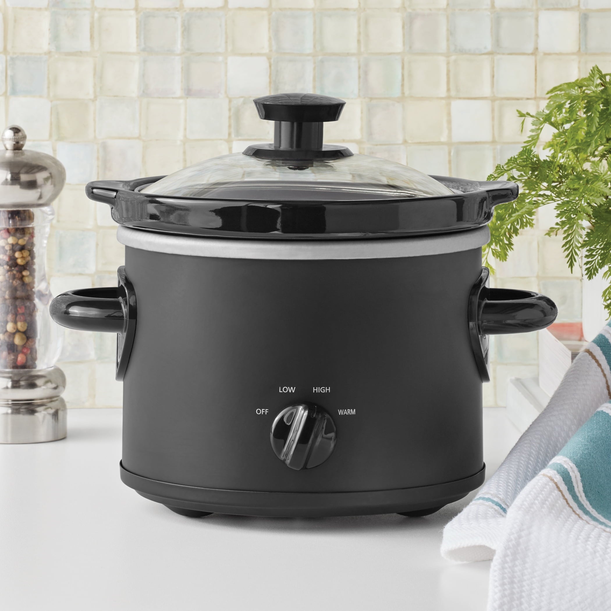 Mainstays 2 QT Slow Cooker, Matte Black Finish, Removeable Stoneware Pot, MODEL MS54100112165B