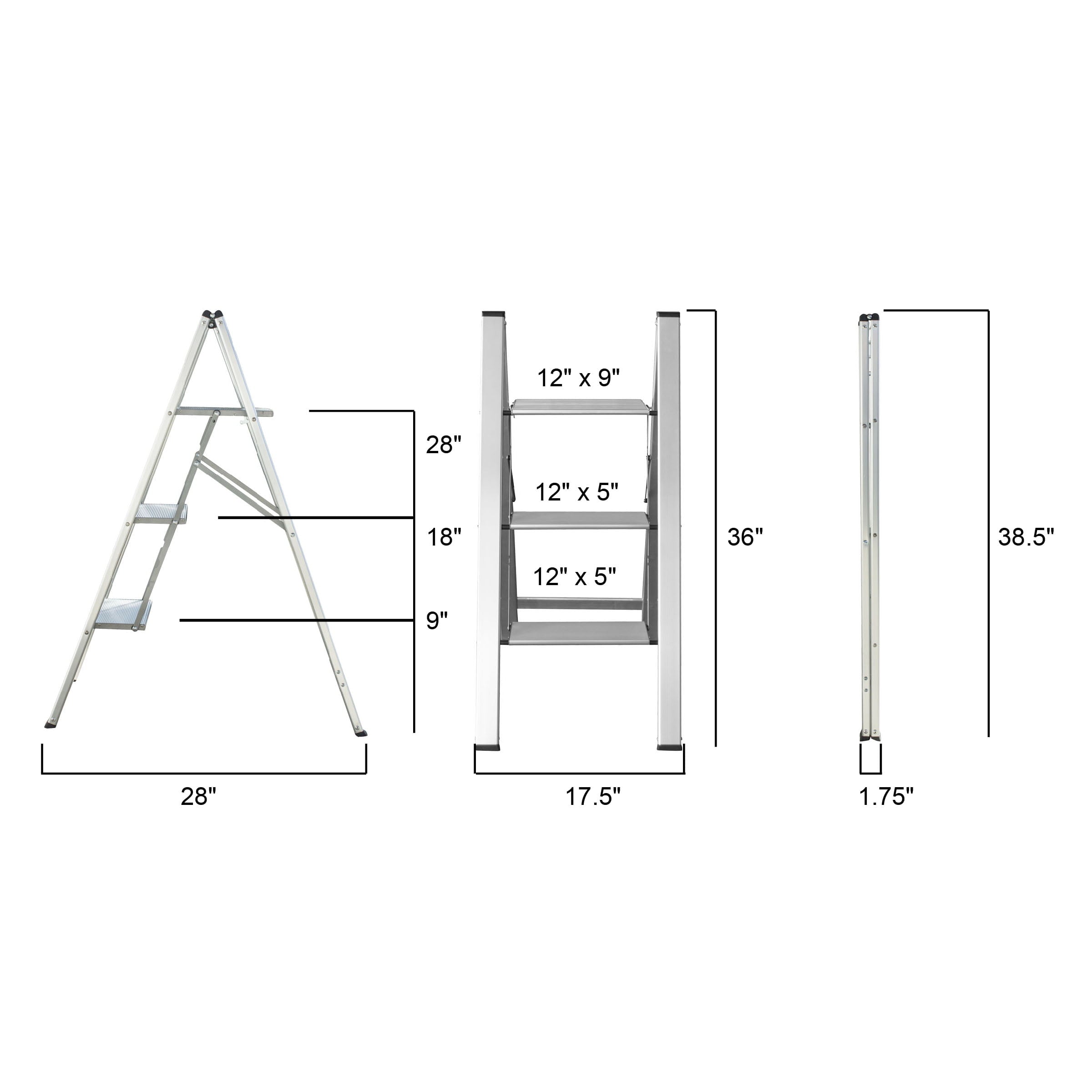 AmeriHome Ultra Slim Aluminum Three Step Folding Utility Step Ladder