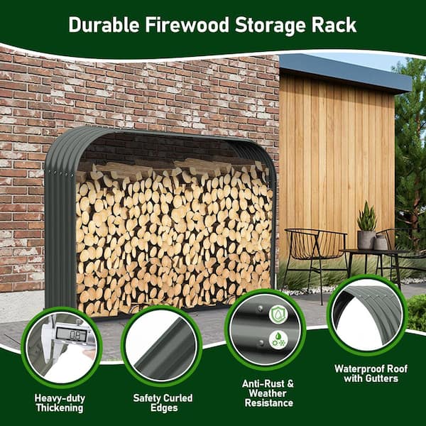 18 in. D x 59 in. W x 48 in. H Gray Heavy-Duty Firewood Rack Galvanized Steel Firewood Storage Shed