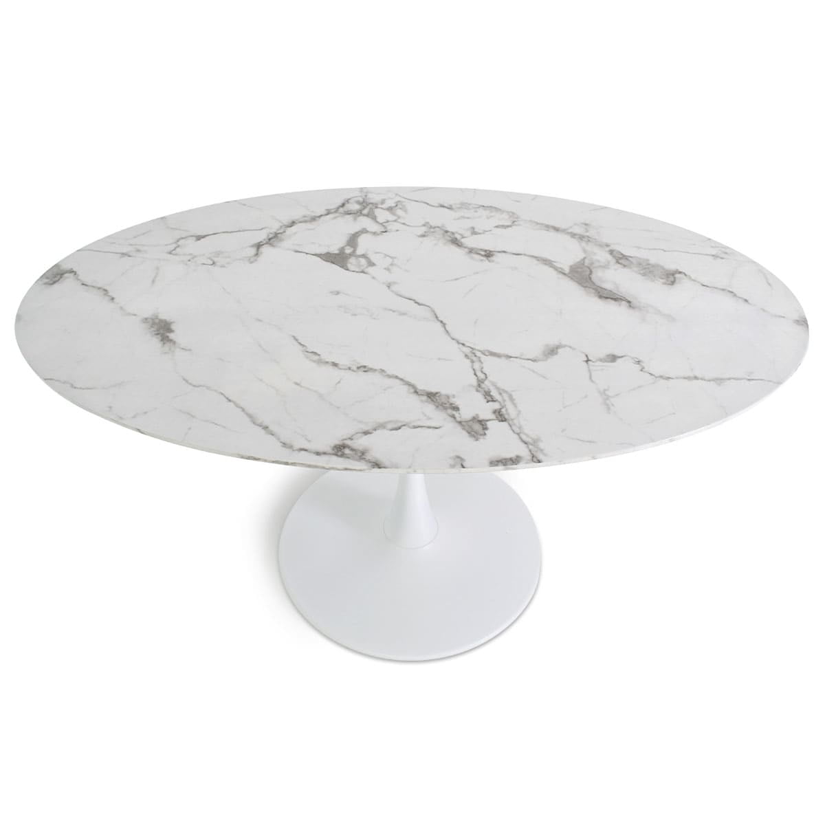 Oval White Faux Marble Topped Pedestal Dining Table