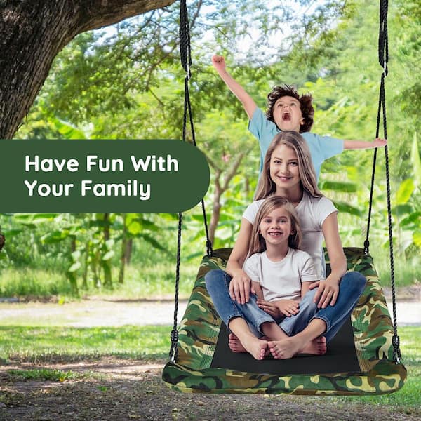 60 in. 700 lbs. Giant Platform Tree Web Swing Outdoor with 2 Hanging Strap Camo Green