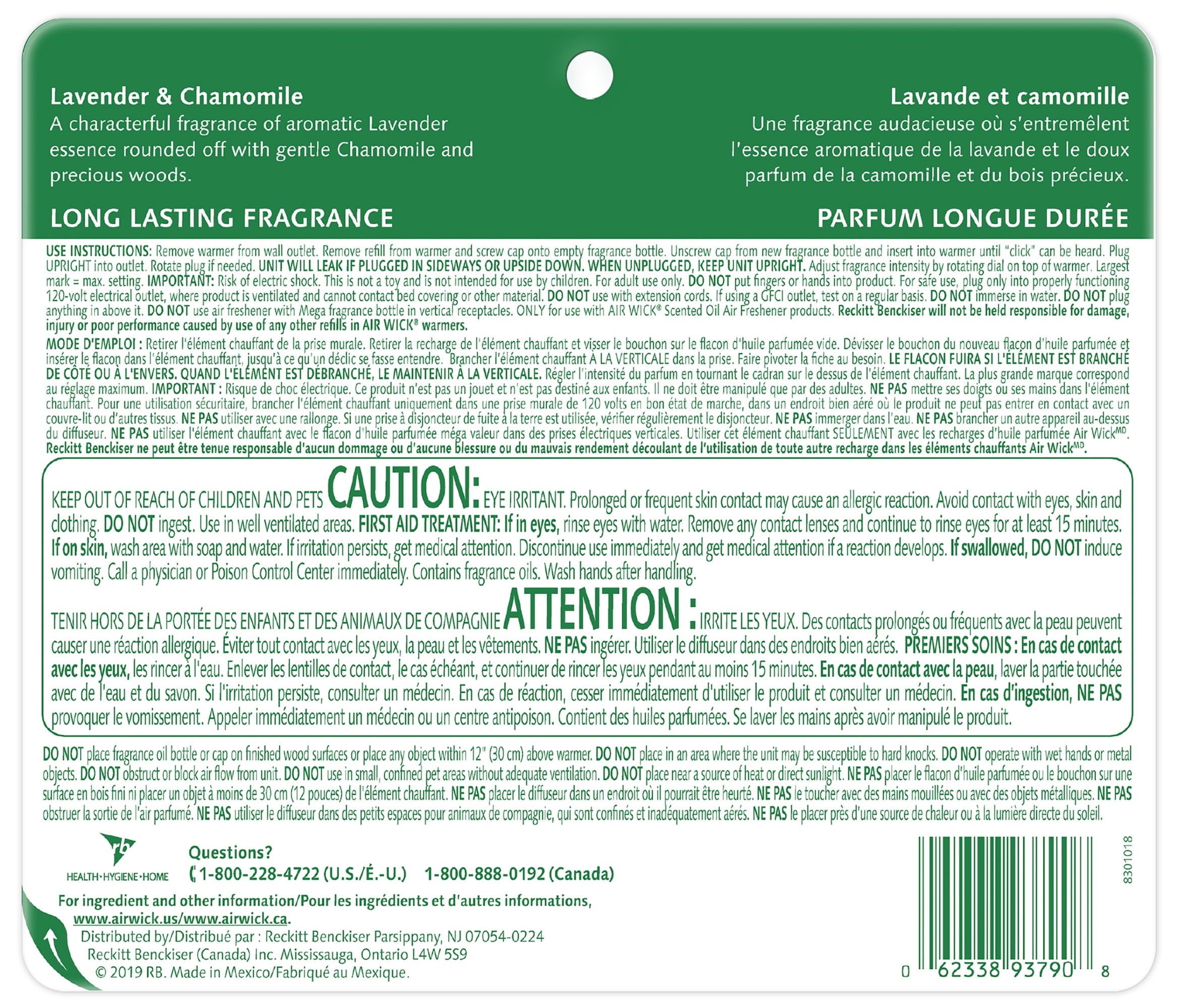 Air Wick Plug in Scented Oil Refill, 5 ct, Lavender and Chamomile, Air Freshener, Essential Oils