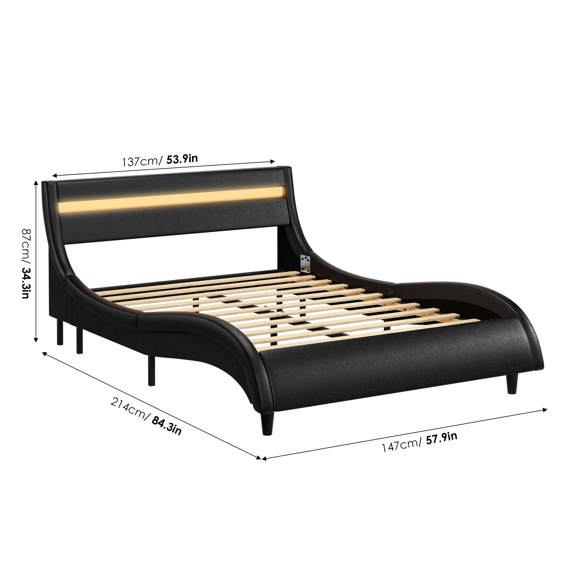 Homfa Full LED Bed, 16 Colors LED Lights Platform Bed Frame with Adjustable Upholstered Headboard, Black