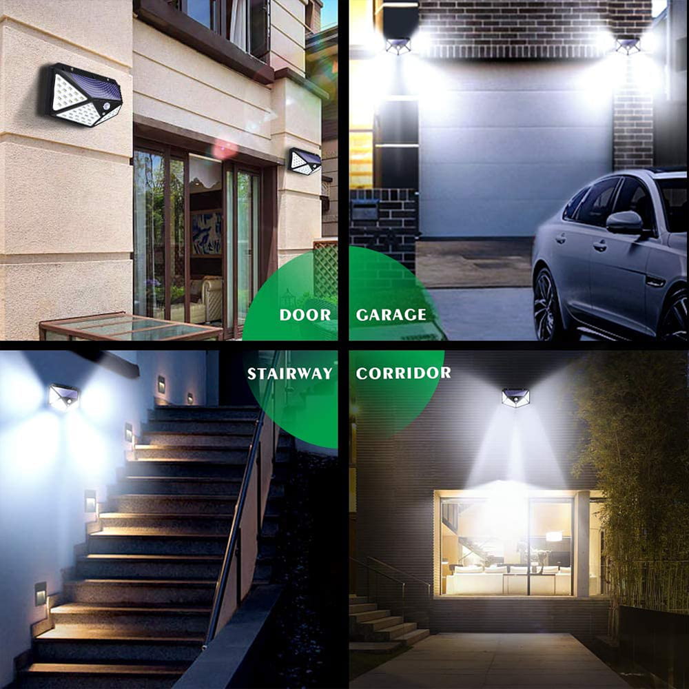 Solar Lights Motion Sensor 100 Led Smart Brightness Control Waterproof IP65 Wireless Lights for Garden Fence Patio Garage Front Door 2 Pack