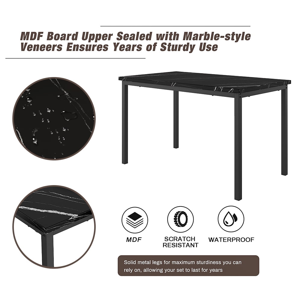 SEGMART Kitchen Dining Table Set for 4, Home Kitchen Table with Marble Tabletop and 4 PU Leather Chairs, Metal Frame Pub Table Set, Dinette Set for Family Gathering & Dining - Easy to Assemble, B1402