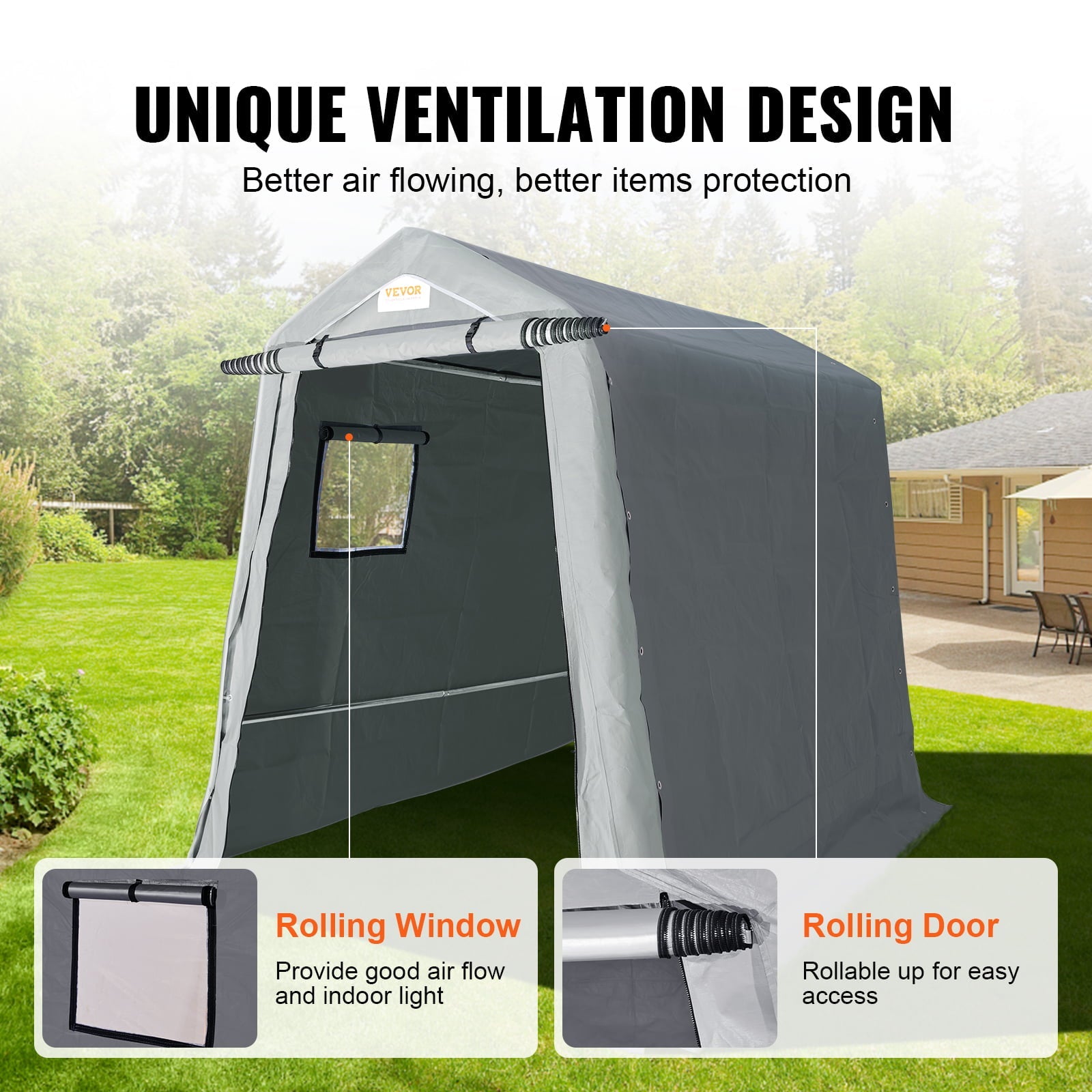 BENTISM Portable Shed Outdoor Storage Shelter, 6x8x7 ft Heavy Duty Instant Waterproof Storage Tent Sheds with Roll-up Zipper Door and Ventilated Windows