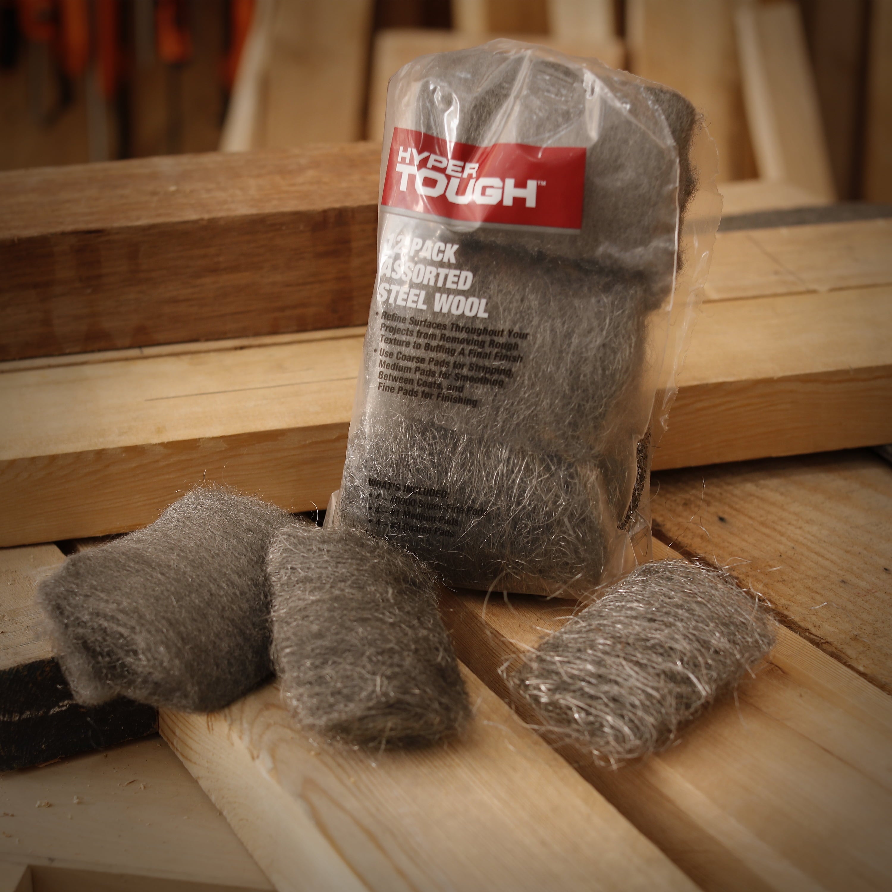 Hyper Tough Multi Grade Assorted Steel Wool Pads, 12-Pack, Model 2148
