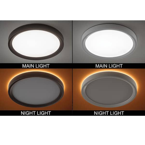 11 in. White, Oil Rubbed Bronze Trims 1000 Lumens LED Flush Mount Ceiling Light Fixture with Night Light Adjustable CCT
