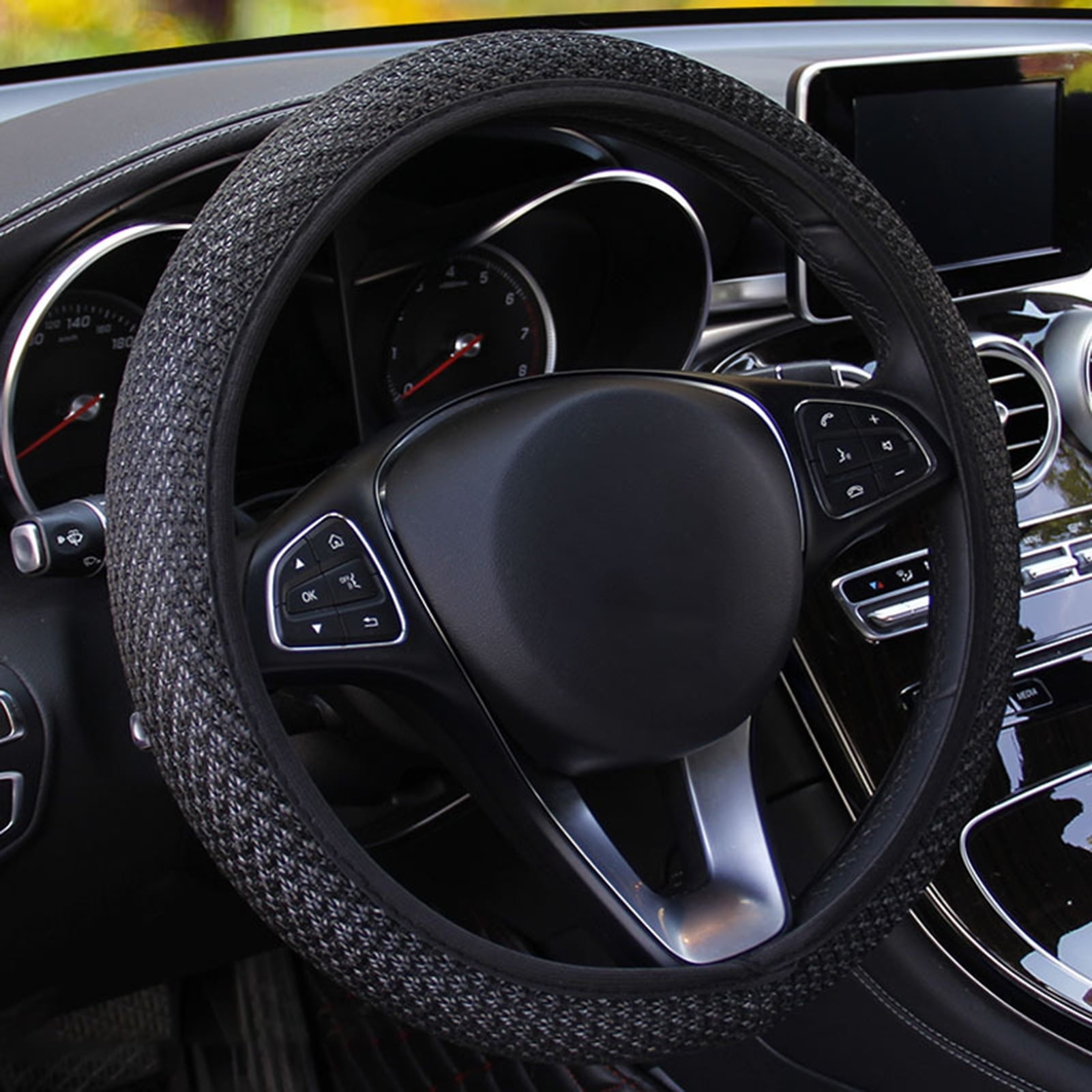 Happy Date Universal Vehicle Steering Wheel Cover, Ice Silk Breathable Microfiber Non-Slip, Warm in Winter and Cool in Summer, Steering Wheel Cover for Men and Women