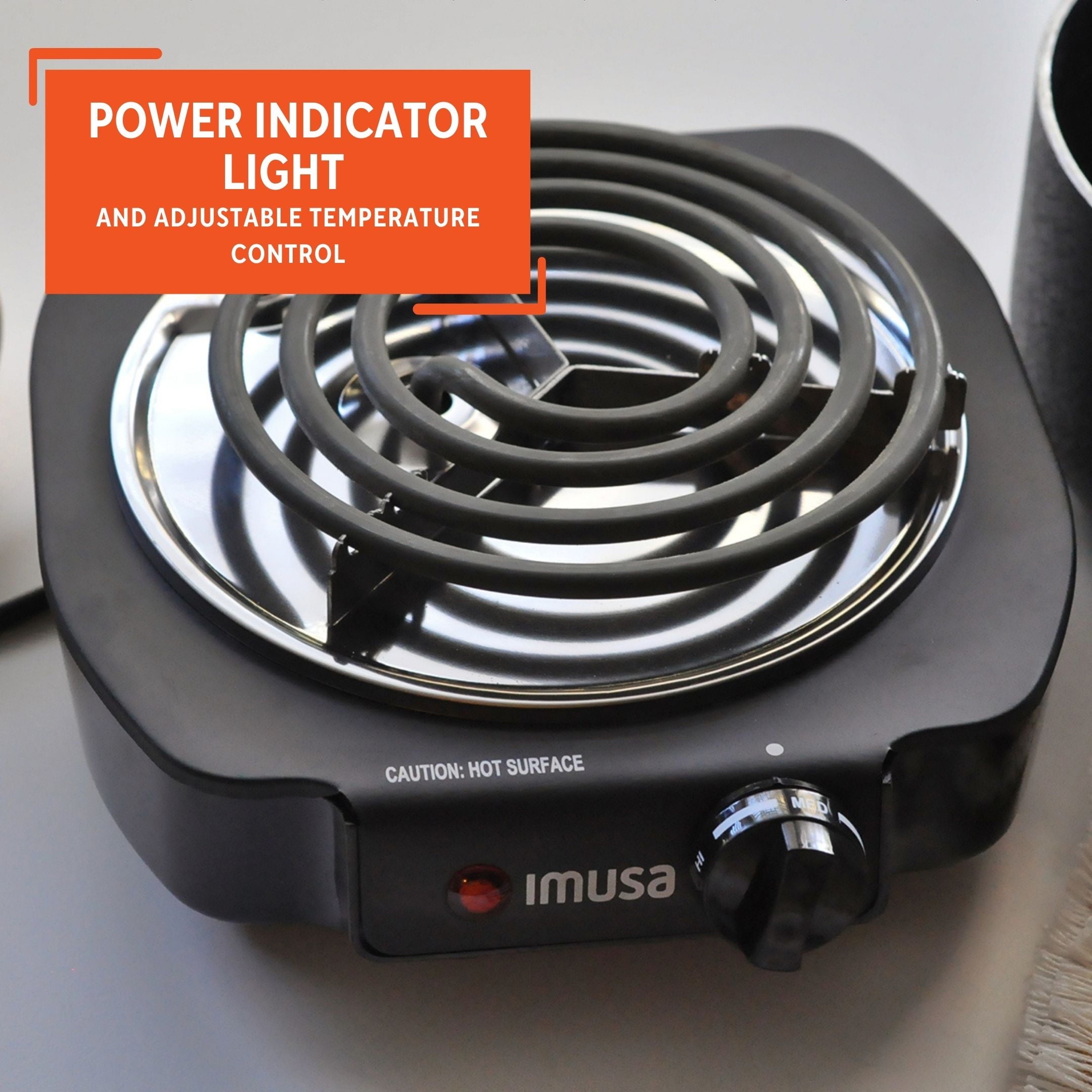 Imusa Electric Single Black Burner with Temperature Knob, 2.1 lbs