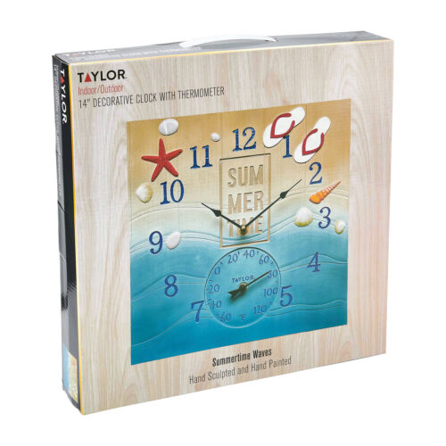 14-In. x 14-In. Summertime Poly Resin Clock and Thermometer